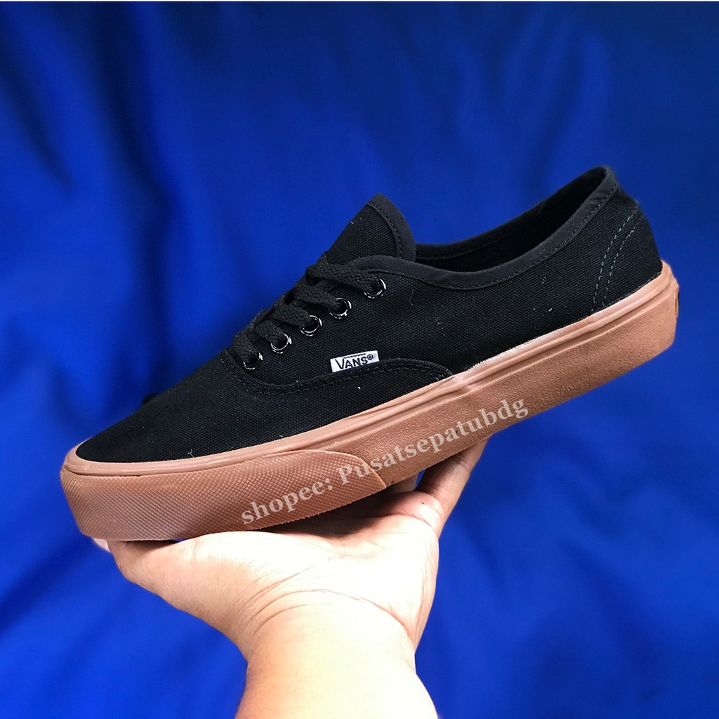 VANS AUTHENTIC BLACK GUM MONO HITAM COKLAT WAFFLE DT