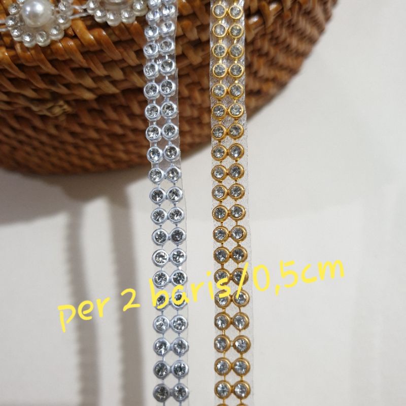 Diamond Tikar KW 1/Mas/Perak/Pelangi/2 baris panjang 118 cm