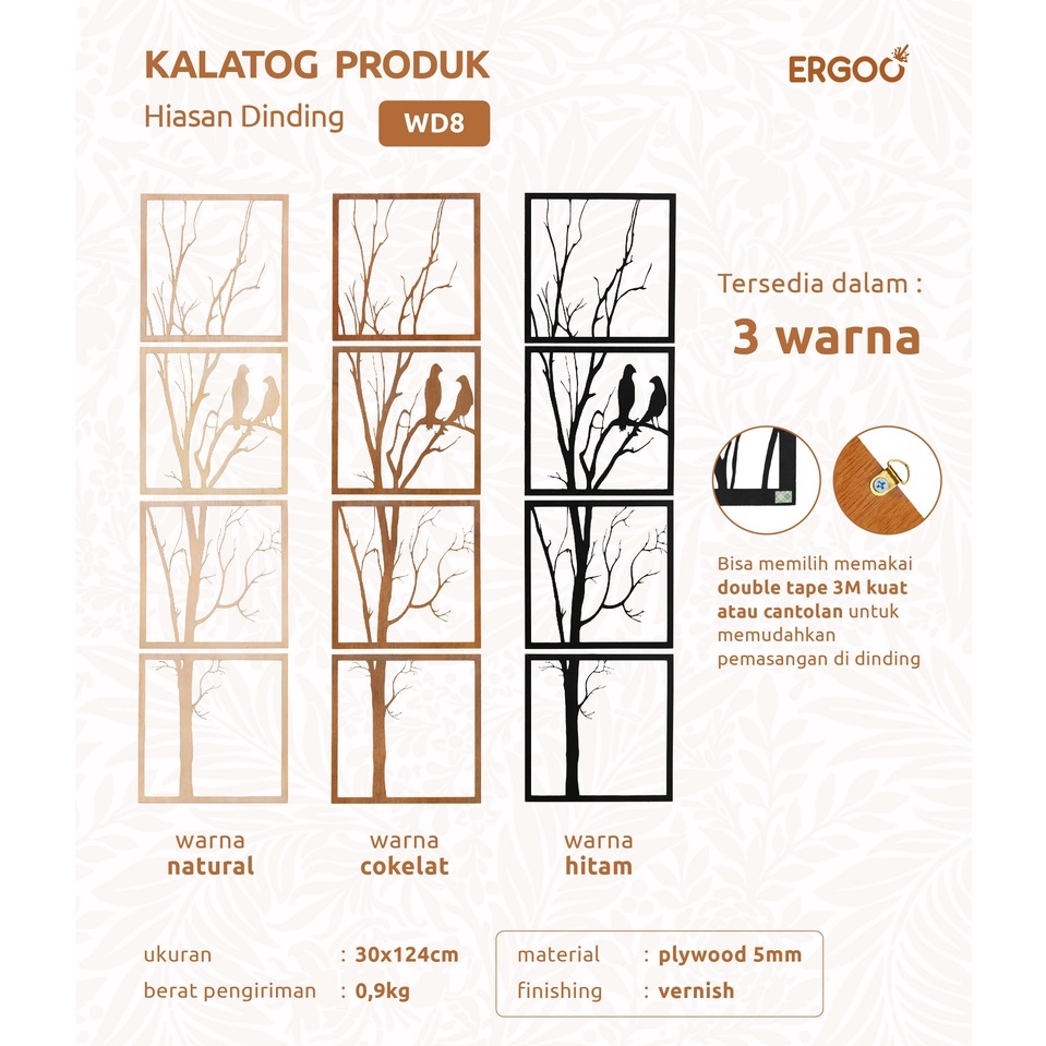 ERGOO Hiasan Dinding Minimalis Motif Ranting Kayu dan Burung