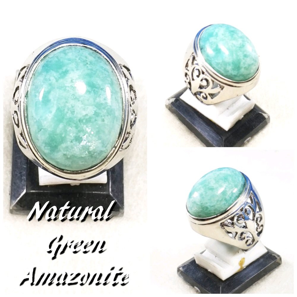 CINCIN BATU AKIK NATURAL GREEN AMAZONITE HIGH QUALITY KILAU MULUS MANTAP