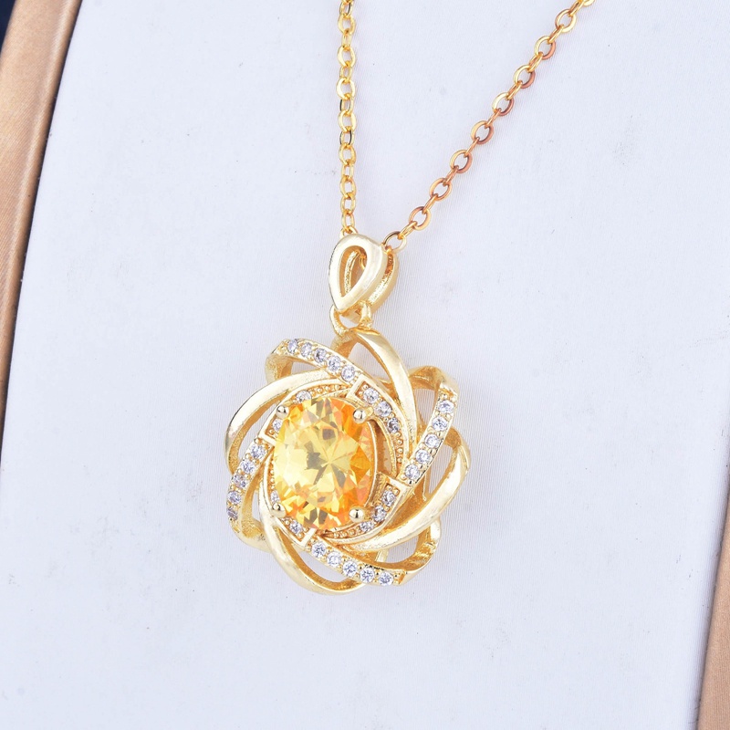 Sapphire Kalung Liontin Kristal Safir Bentuk Oval Spiral Bunga Gaya Elegan Romantis Untuk Wanita