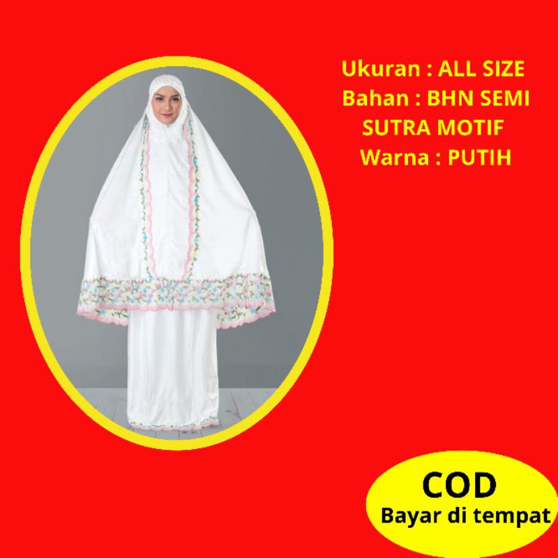 MUKENA WANITA DEWASA BAHAN SEMI SUTRA ALL SIZE MUKENA CEWEK PUTIH