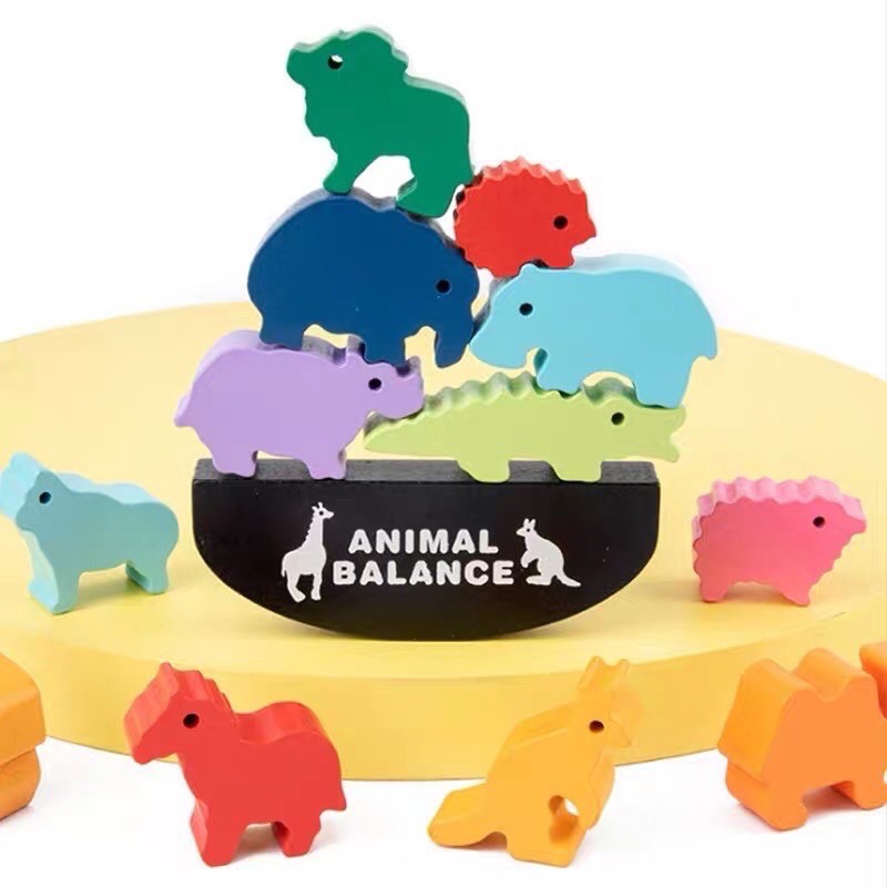 wooden animal balance - mainan latihan keseimbangan anak - mainan edukasi anak kado anak hadiah anak