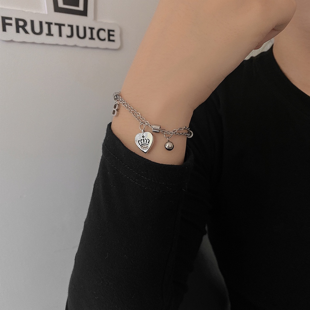 Trendi baru titanium baja double-layer gelang rantai wanita ins sederhana surat cinta hip hop serbag