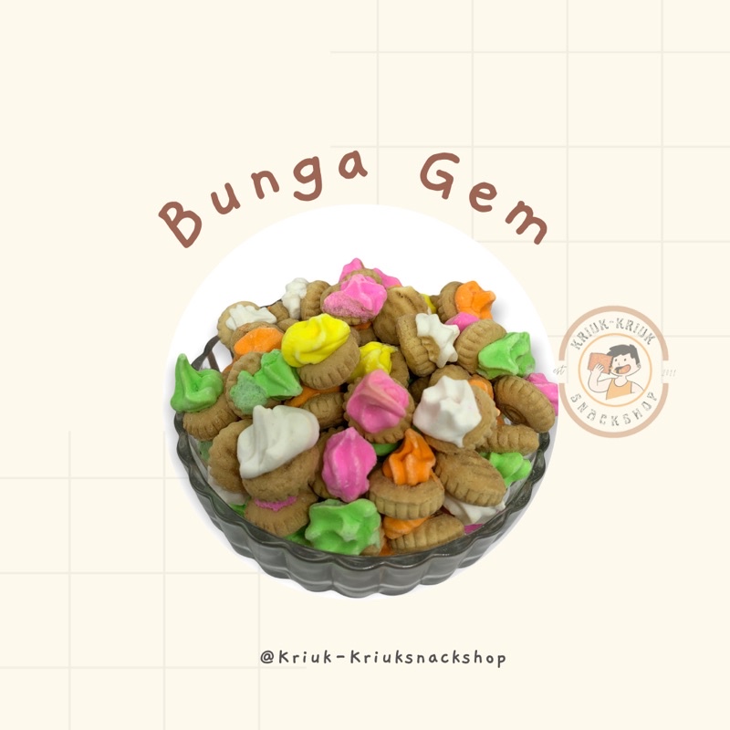 

BUNGA GEM//SNACK GEM GULA//BISKUIT GEM BUNGA//KRIUK-KRIUKSNACKSHOP MALANG