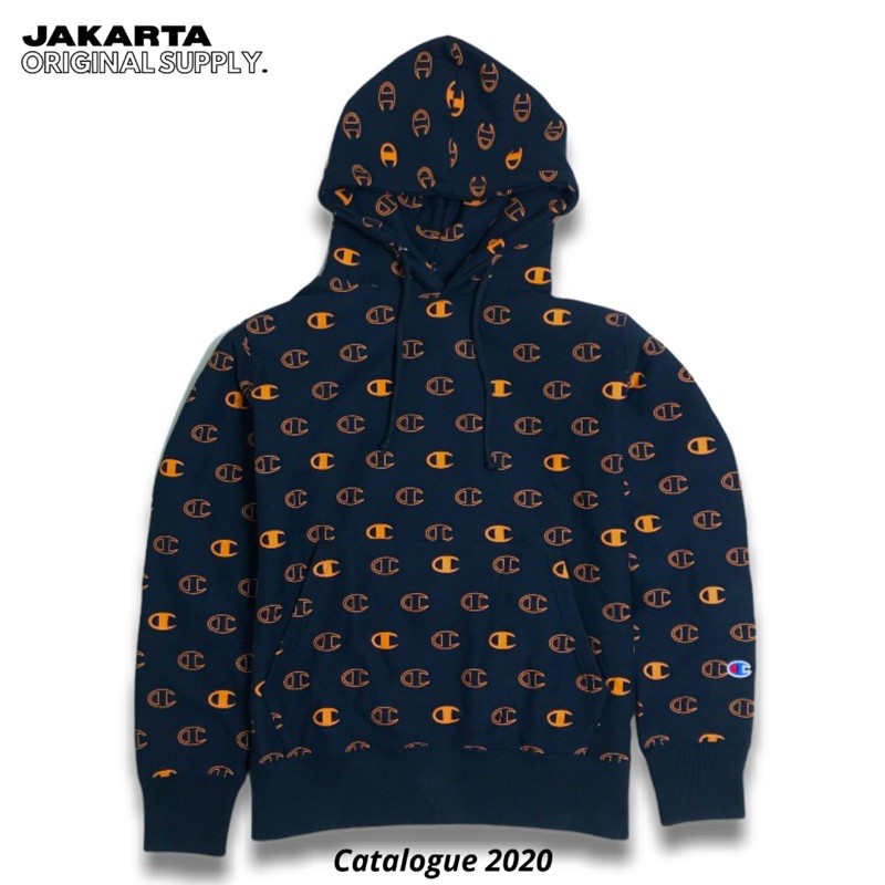 Champion Hoodie Reverse Weave All over Print Navy ORIGINAL