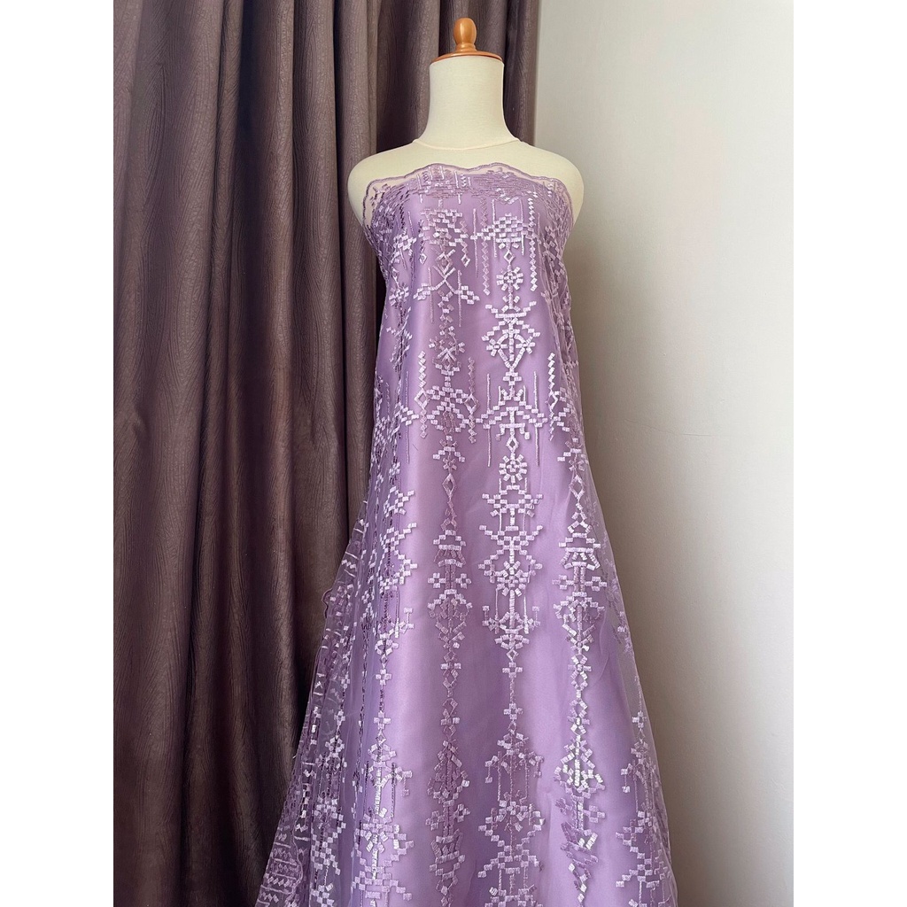 Bahan Kain Kebaya Brukat Tile Tille Bordir Premium Etnik Aphrodite New Series Warna Ungu Lilac