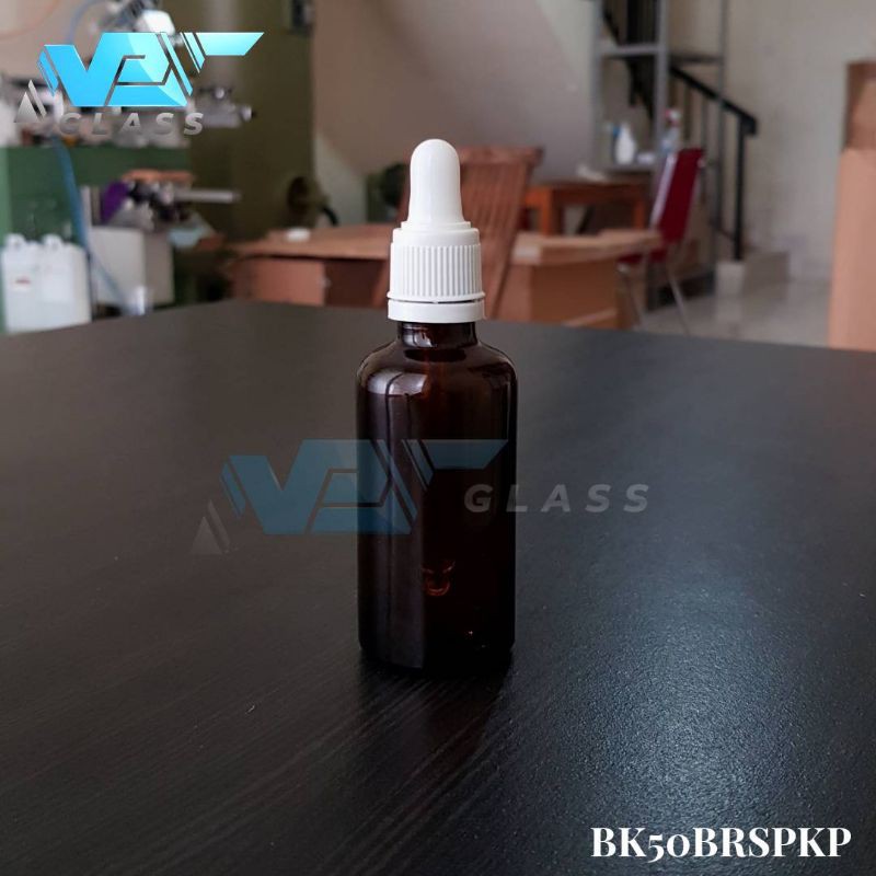 botol kaca pipet 50ml amber / coklat / botol tetes 50ml / botol serum 50ml