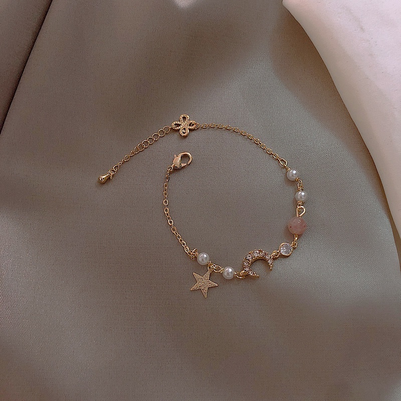 Gelang Liontin Bulan Bintang Gaya Korea Untuk Wanita-pink