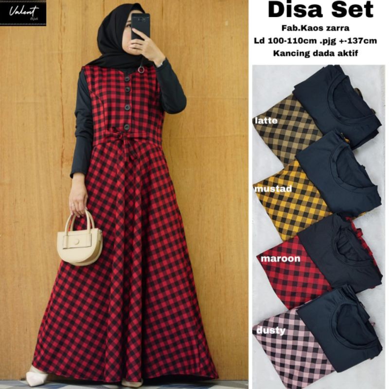 DISA SET | BAJU KOTAK KOTAK | BAJU MUSLIMAH | GAMIS WANITA | BAJU LENGAN PANJANG