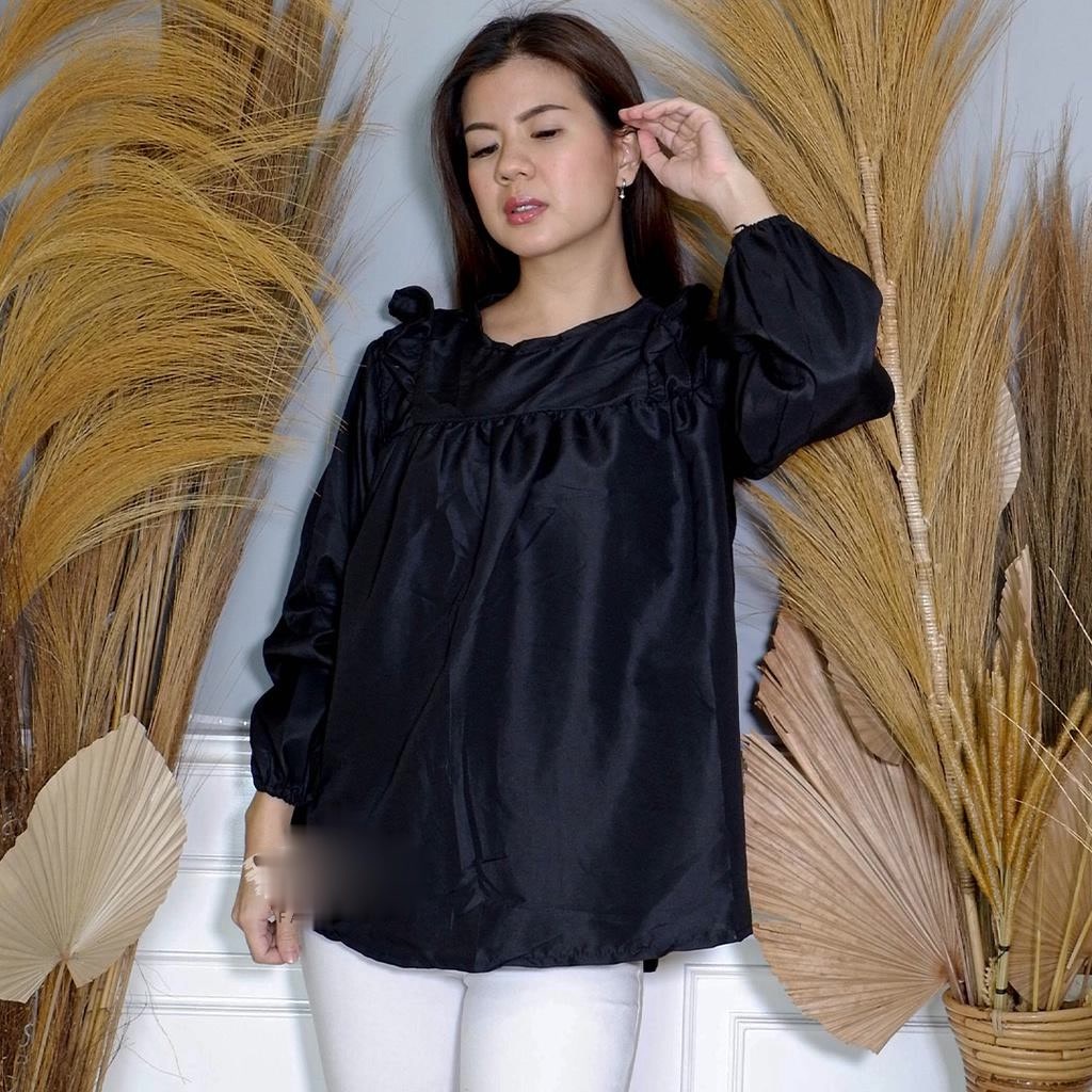 Tq88indonesia Fashion Baju Atasan Wanita Terbaru /  Biany Blouse Crincle Ruffle Oversize / Busana Casual Cewek / Ootd / Outfit