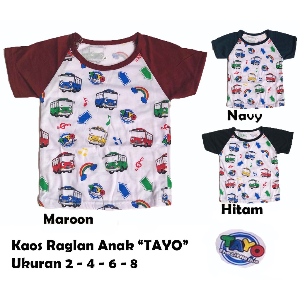 Kaos Raglan Anak Fullprint Tayo Lengan Pendek