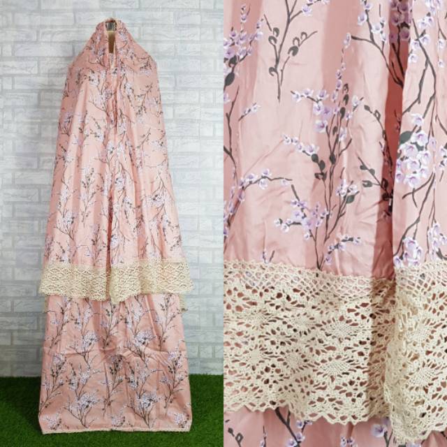 Mukena Katun Jepang Ori motip Sakura Mix Renda Rajut