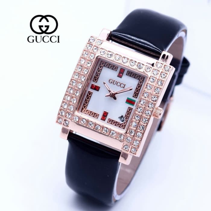 jam tangan GUCCI WANITA PEREMPUAN KOTAK DIAMOND BODY KULIT