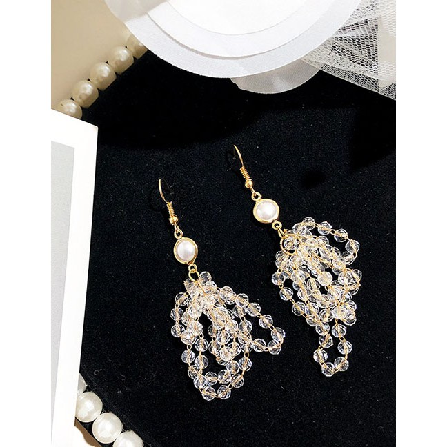 LRC Anting Gantung Fashion Golden Crystal Tassel K15927