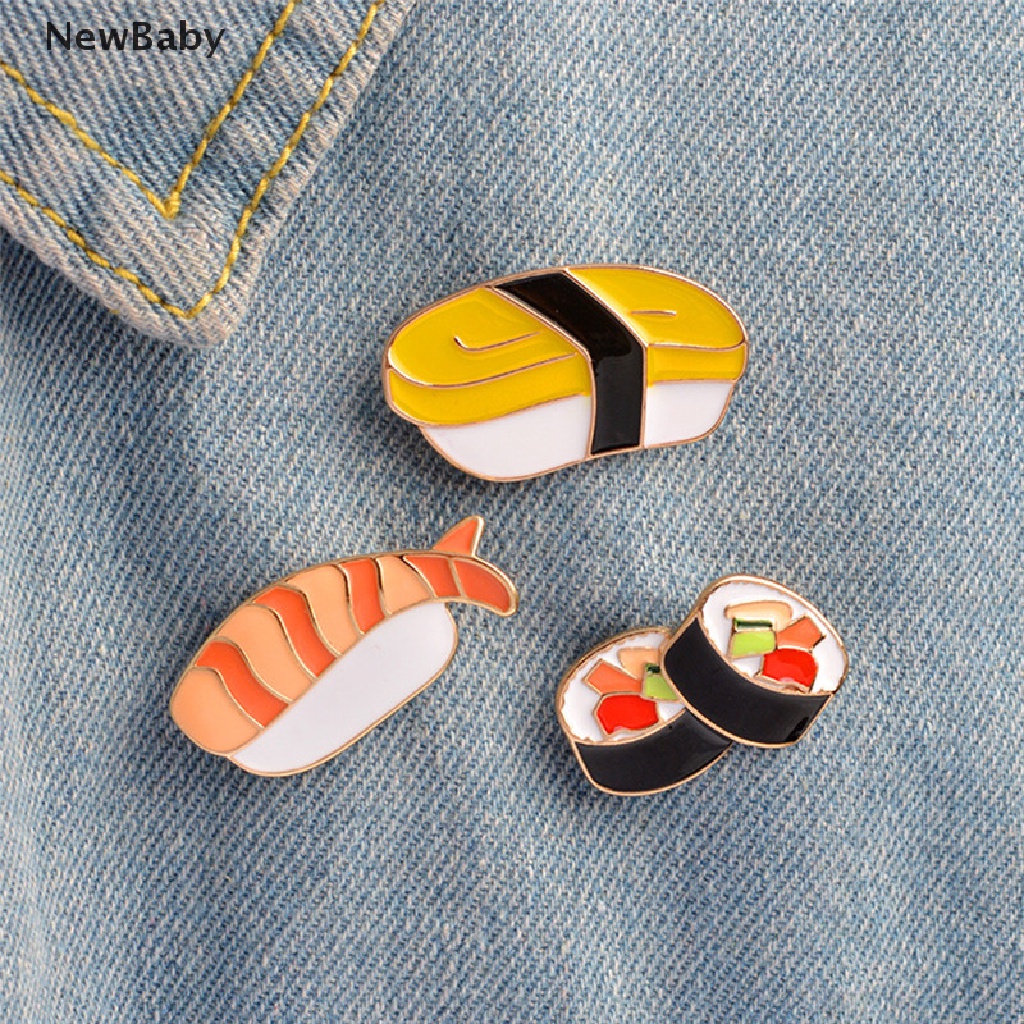 3pcs / Set Bros Pin Enamel Desain Sushi Makanan Jepang Untuk Kerah Kemeja