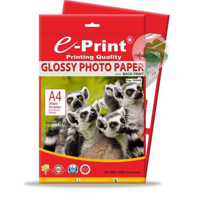 

ⅎ E-print glossy back print 260gsm/20sh photo paper kertas foto murah ➣