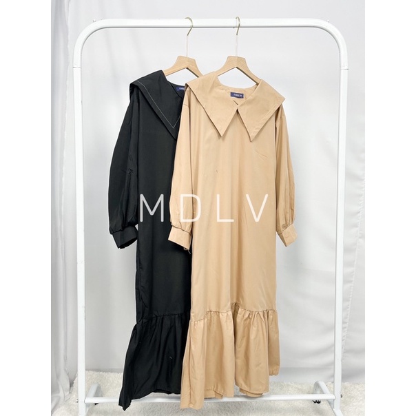 MDLV ~ 87810# Taylor Drop Waist Dress Babydoll Long Dress Korea Dress Casual Dress Premium Fashion Import
