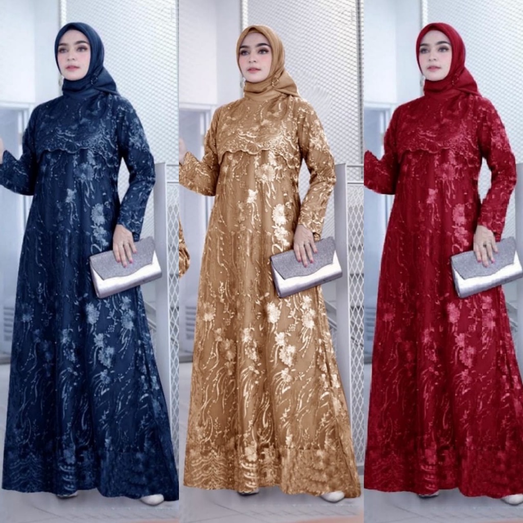 (REALPICT)GAMIS SONAYA FULL TILE MUTIARA/FASHION MUSLIMAH/GAMIS PESTA TILE MUTIARA TERBARU/GAMIS BRU