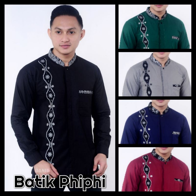 Baju Koko Pria Bordir Rantai Putih Size M, L, XL ( ORIGINAL )