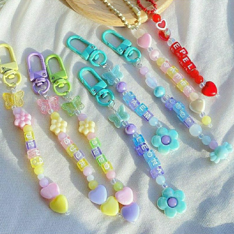 Beads keychain manik / keyring custom / gantungan kunci / gantungan handphone / phone hook phone str