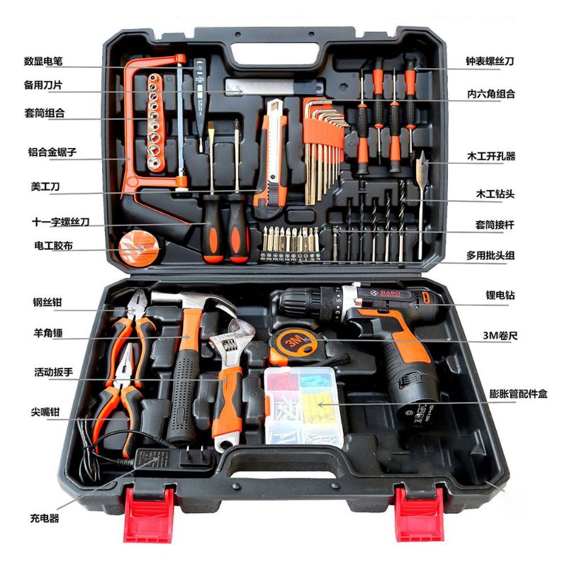 Set Perkakas Bor baterai, Gergaji, Palu, Obeng dll