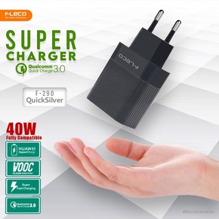 Charger FLECO F-290 40watt SUPER VOOC 4A Fast Charging QC 3.0A Cas Kabel Micro Usb Type c