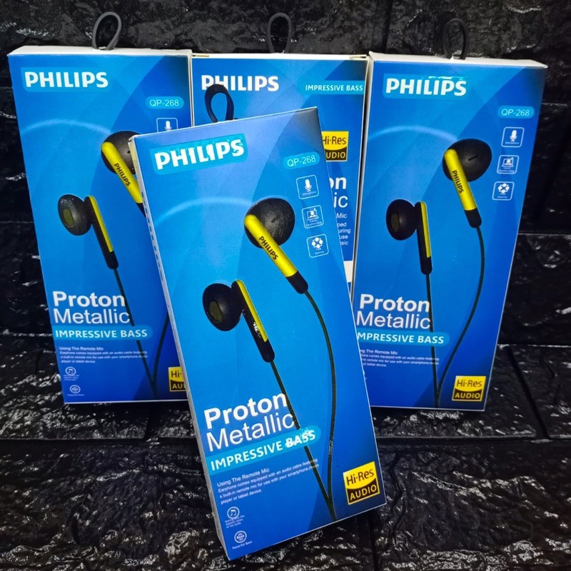 HEADSET EXTRA BASS PHILIPS 268 IMPRESSIVE PROTON METALLIC HANDSFREE PHILIPS 268