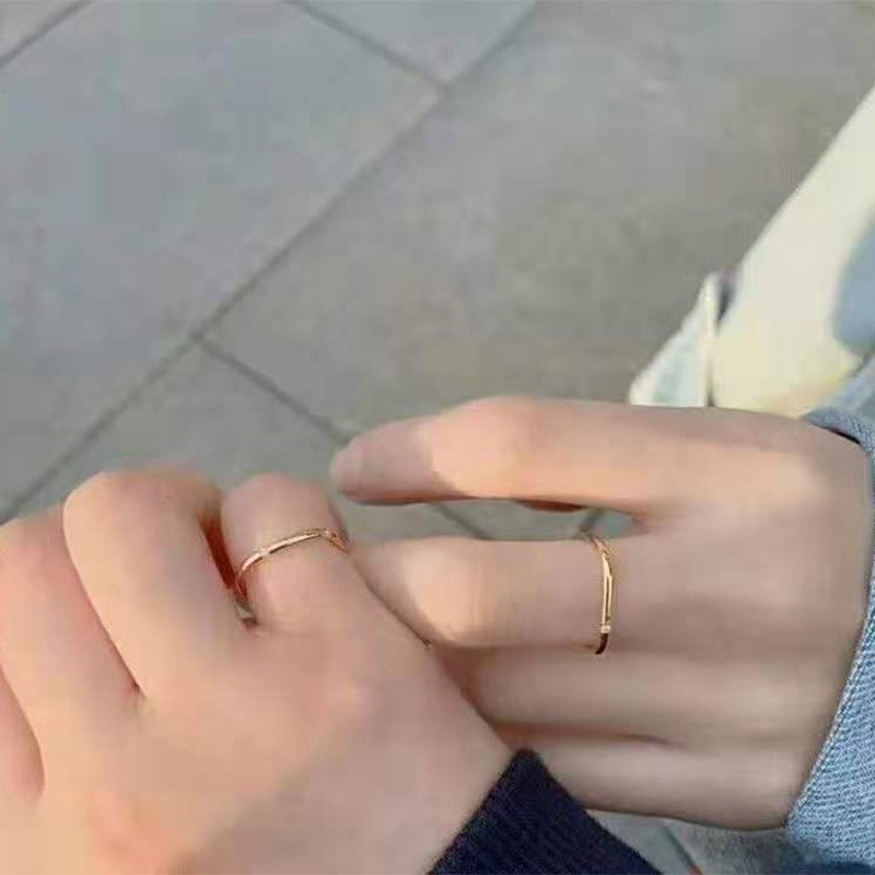 Cincin fashion terbaru persegi satu mata warna gold sedang trend anti karat - ercassia