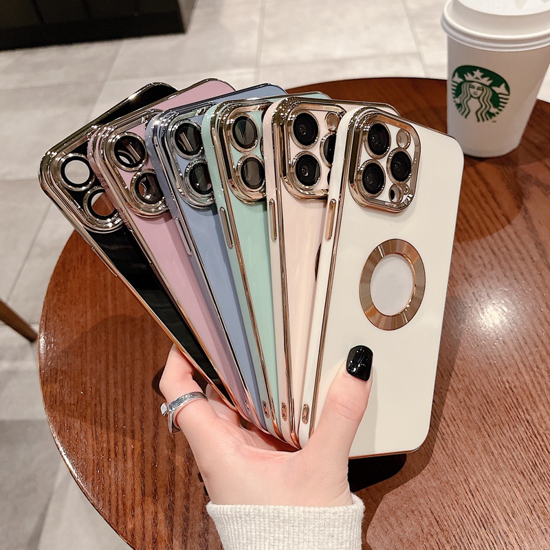 Soft case Pelindung Warna Solid Dengan Lensa Film Tahan Banting Untuk iPhone 13 Pro max 12 Pro max 11 Pro max 7 Plus 8 Plus