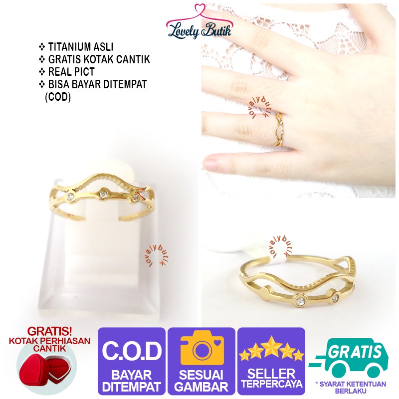 Lovelybutik Cincin Titanium Anti Karat Serun1 Cincin Wanita Titanium Model PermataMahkota BonusKotak