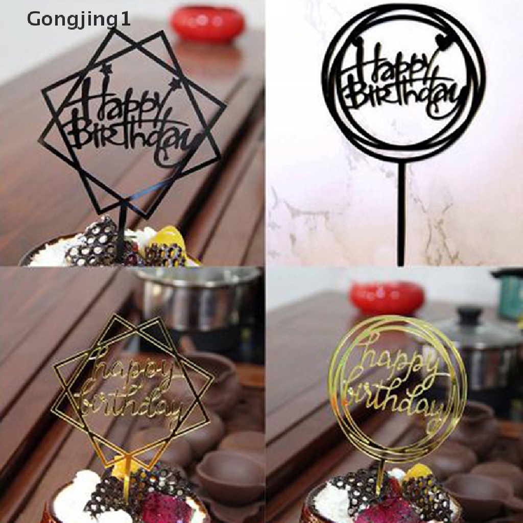 Gongjing1 10Pcs Topper Kue Ulang Tahun Tulisan Happy Birthday Bahan Akrilik