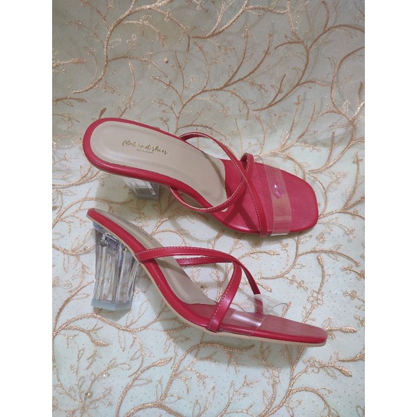 sepatu wedding casual merah cabe hak kaca 9 cm