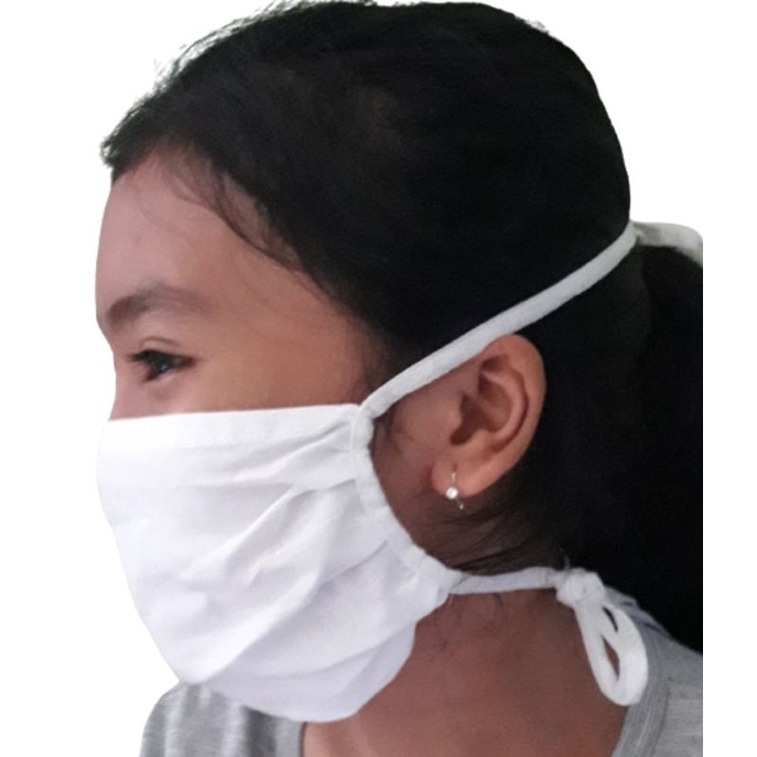 Masker kain putih tali panjang/hijab