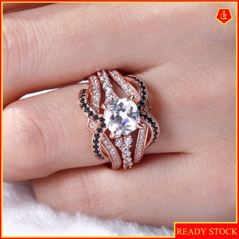 [Ready Stock]Women's Creative Rose Gold Full Diamond Ring Set