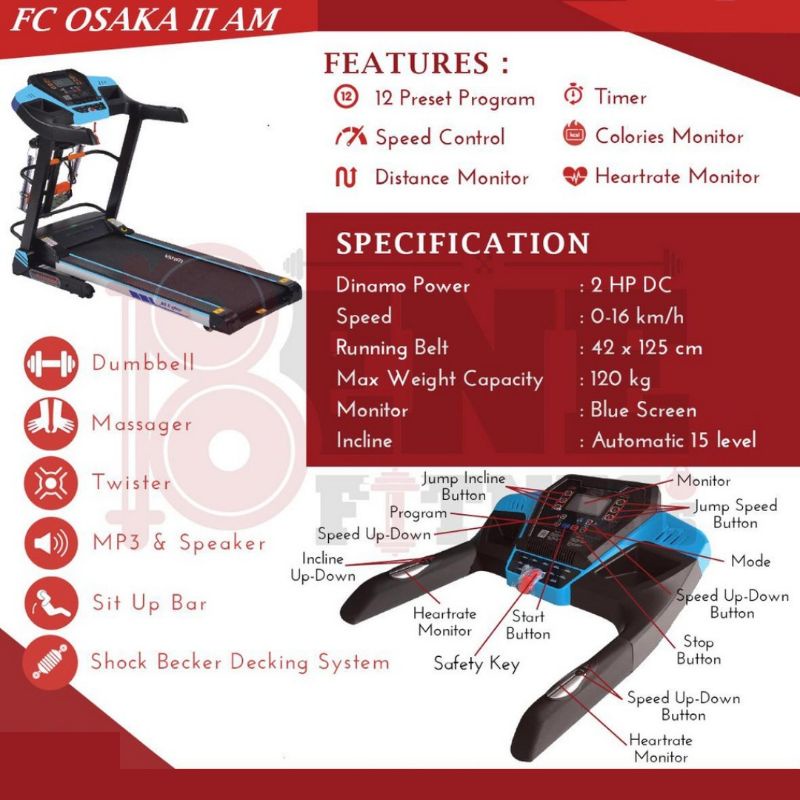 Treadmill elektrik FC Osaka II AM alat olahraga fitness