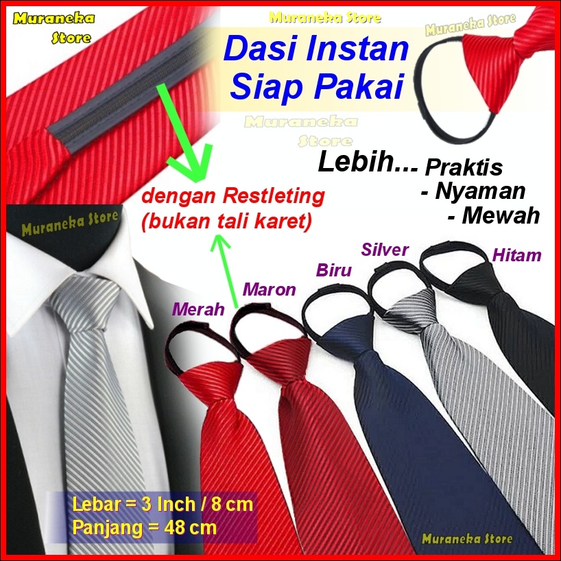 Dasi Pria Instan Resleting Garis Salur Langsung Pakai Jadi Otomatis Hitam Formal Merah Warna Biru tie Necktie Polos Dasi Praktis Remaja Wisuda Seragam Slim Kerja Kantor Resmi Mewah Simple