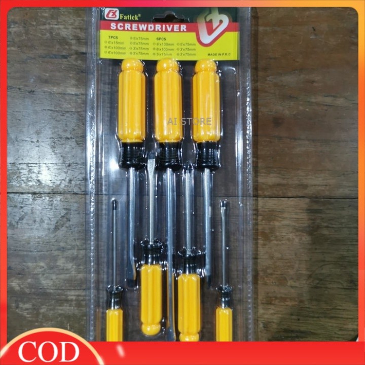 Obeng Set Fatick 7Pcs Kepala Magnet Screwdriver Set 7 Pcs 0551  Alat Pertukangan Murah Berkualitas