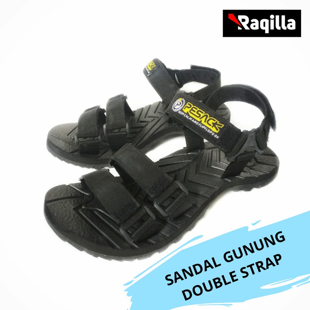 Sandal Gunung Pria wanita warna black double strap