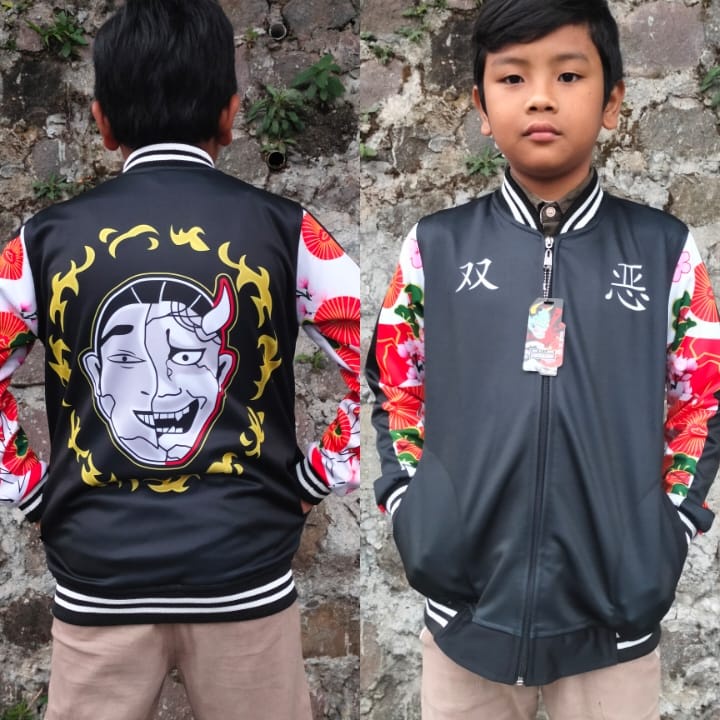 Jaket Anak Angry X Smiley Hitam &amp; Putih Printing Bahan Lotto Tebal