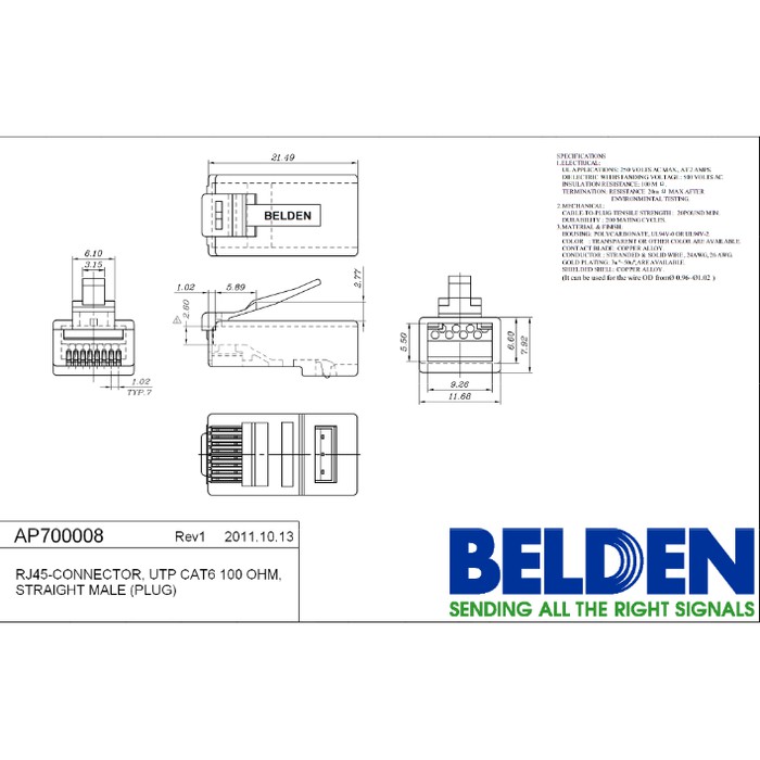 Konektor BELDEN CAT6 RJ45 AP700008 (Isi 50Pcs) Original