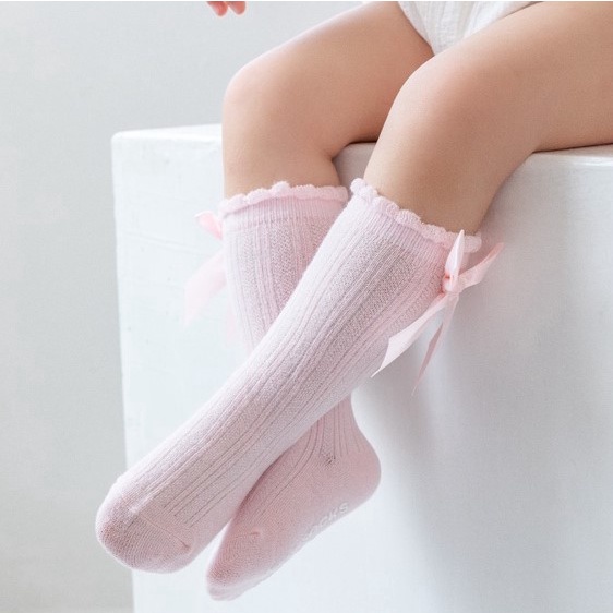 Retaily KS13 Kaos Kaki Pita Panjang Bayi Perempuan Baby Ribbon Socks Nyaman