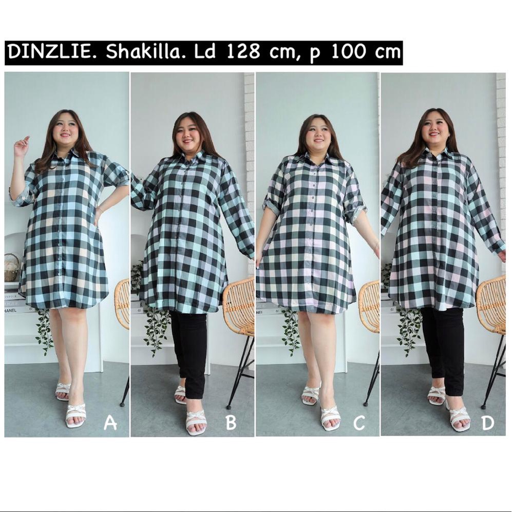 KEMEJA PANJANG TUNIK MOTIF KOTAK KOTAK BAHAN WOLFIS JUMBO BIGSIZE XXXL
