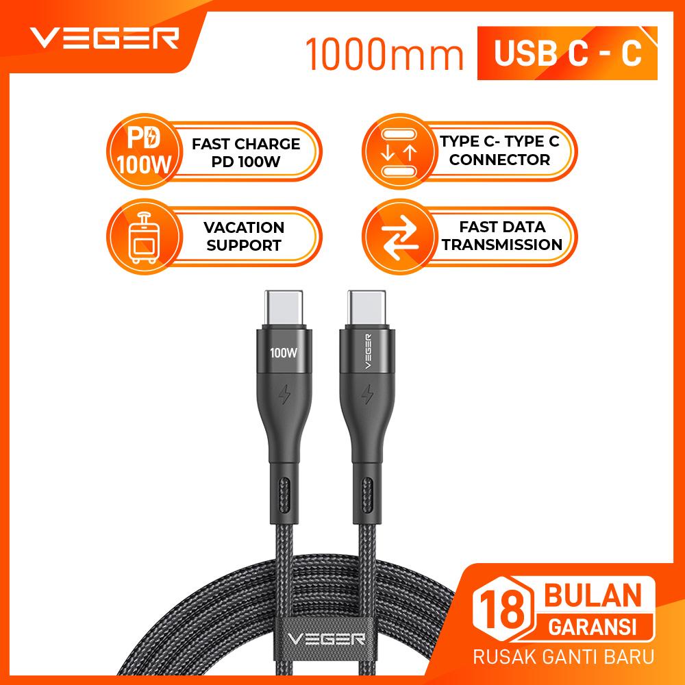 VEGER Kabel Data Cable CPD100 Power Delivery PD 100 Type C to Type C 1000mm