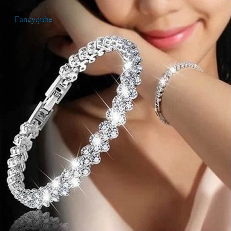 Fancyqube Fancycube Gelang Kristal Berlian 925 Sterling Silver Gaya Roman Untuk Wanita