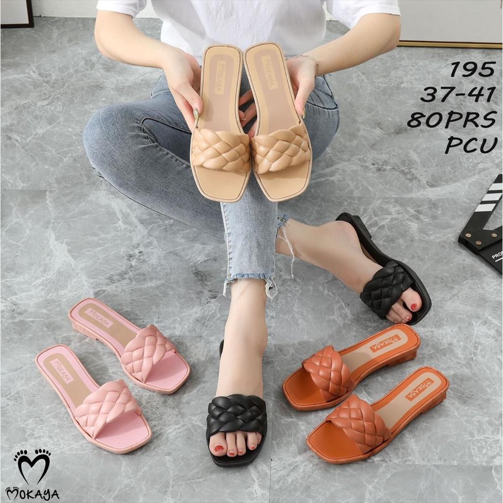 Sandal Slop Jelly Wanita Ban Kepang ada Hak / Heels Cantik Elegant Mewah Import Mokaya / Size 37-41 (195)