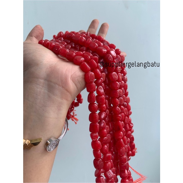 manik Batu alam RED CORAL Beads 12 x 10mm bahan ruby gelang kalung etnik vintage bali kerajinan tangan craft manik asli