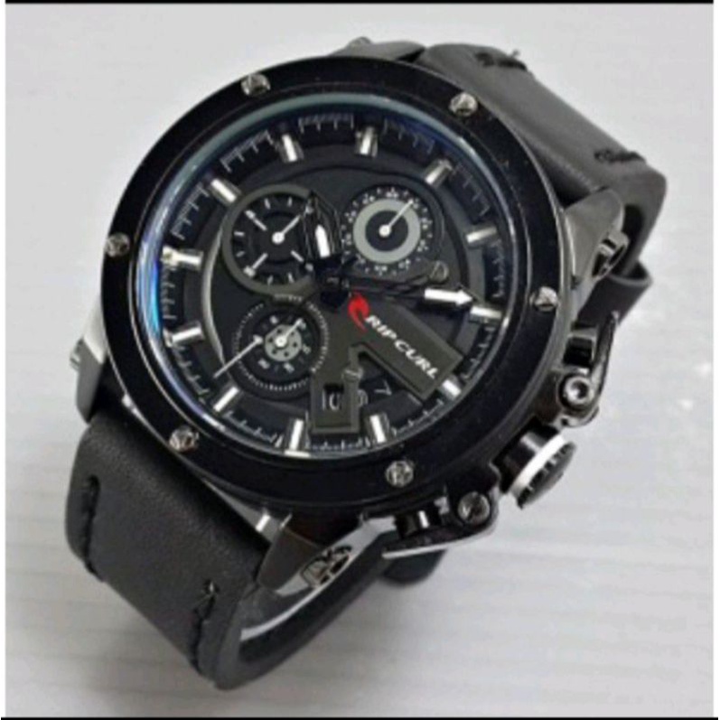 Jam Tangan Pria Ripcurl 11 Tali Kulit Super Premium Tanggal Aktif - Free Box Batre Cadangan Original