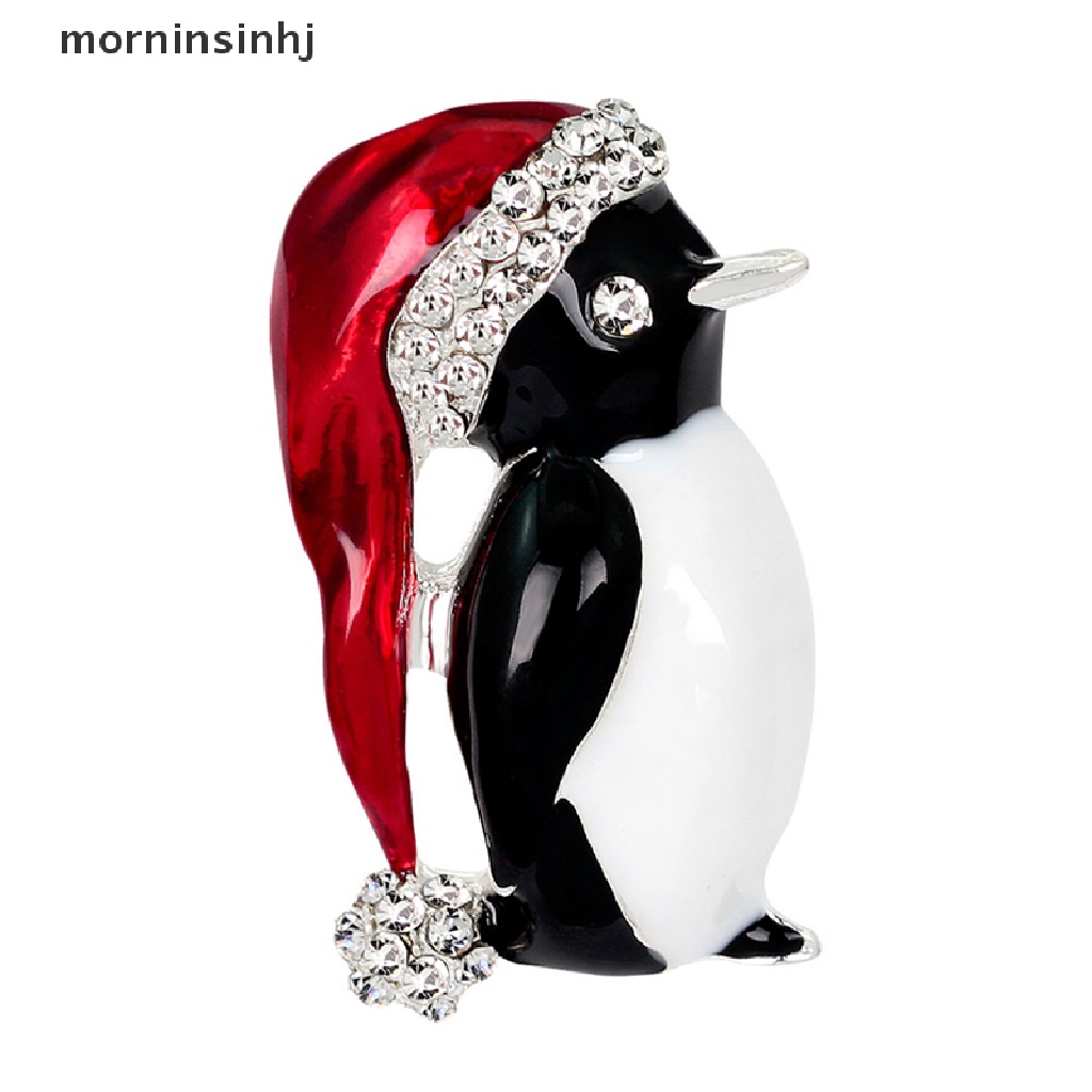 Mornin 1pc Bros Pin Bentuk Penguin Natal Aksen Berlian Imitasi Untuk Wanita