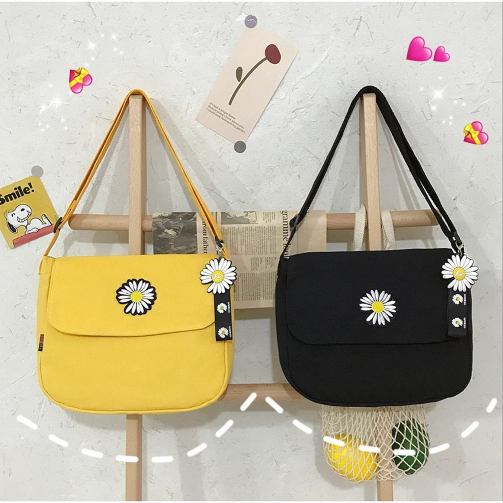 TC-111 tas canvas wanita selempang bunga sekolah kampus import korea jepang